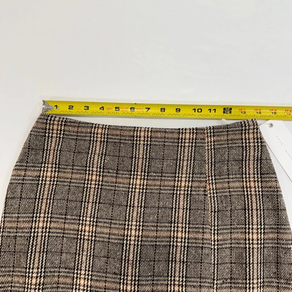 Lush Plaid Mini Skirt Women‎ Size S Brown Tan Front Slit NWT | Dark Academia